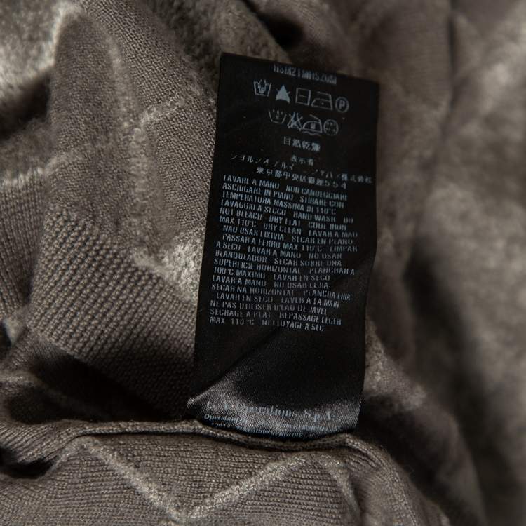 Pre Owned Giorgio Armani Grey Patterned Knit V-Neck Jumper L 