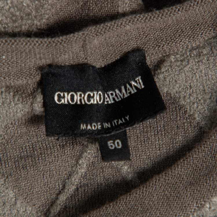 Pre Owned Giorgio Armani Grey Patterned Knit V-Neck Jumper L 