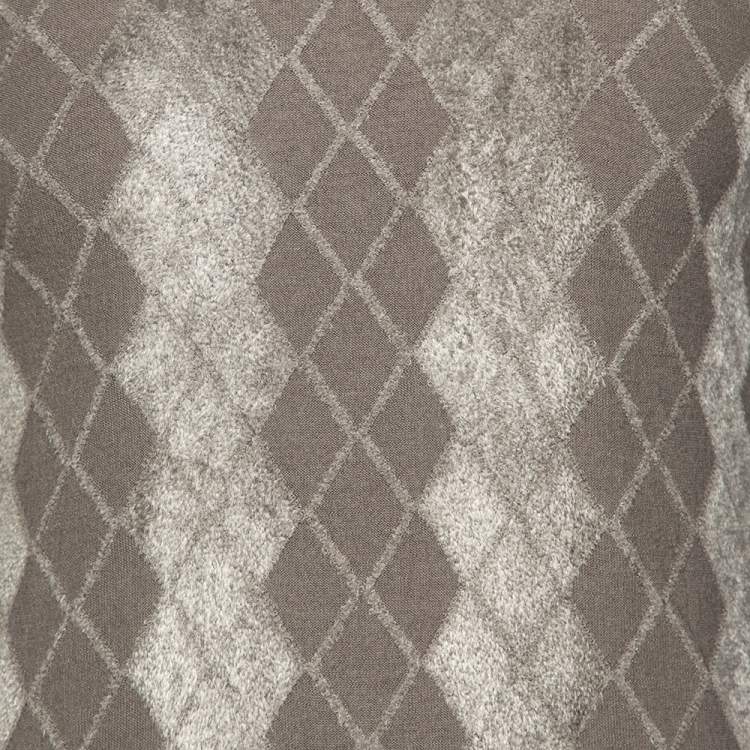 Pre Owned Giorgio Armani Grey Patterned Knit V-Neck Jumper L 