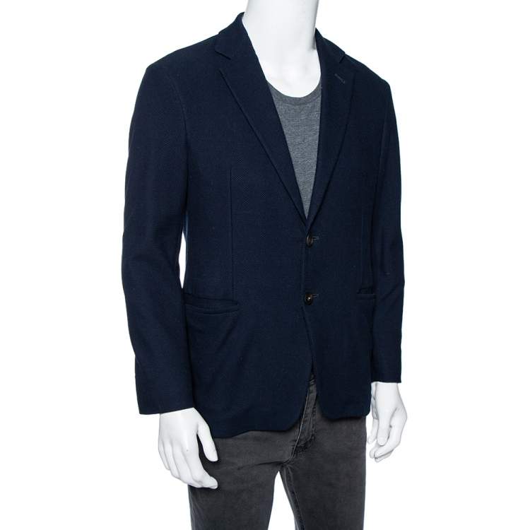 Giorgio Armani Navy Blue Waffle Knit Single Breasted Blazer L