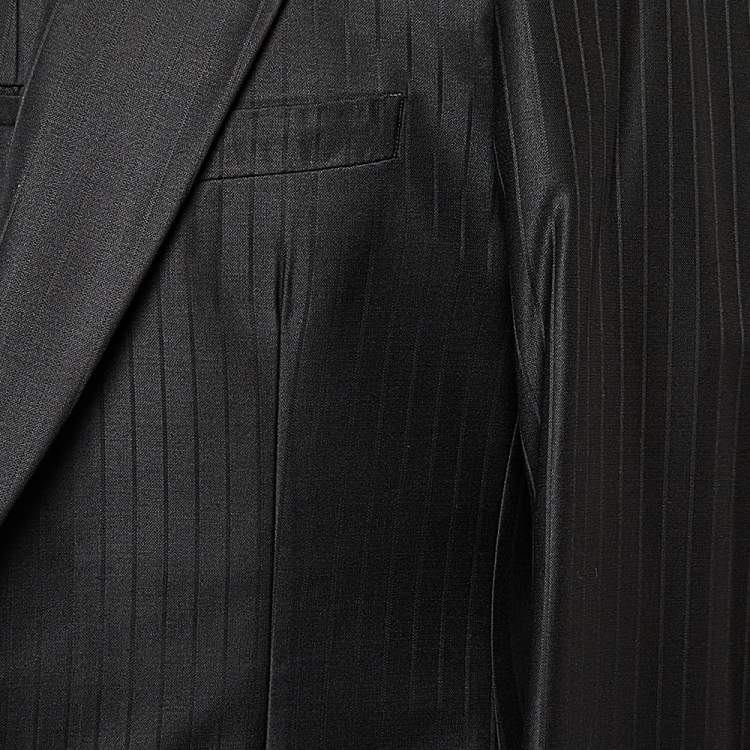 Pre Owned Giorgio Armani Black Striped Wool Super 160's Suit M