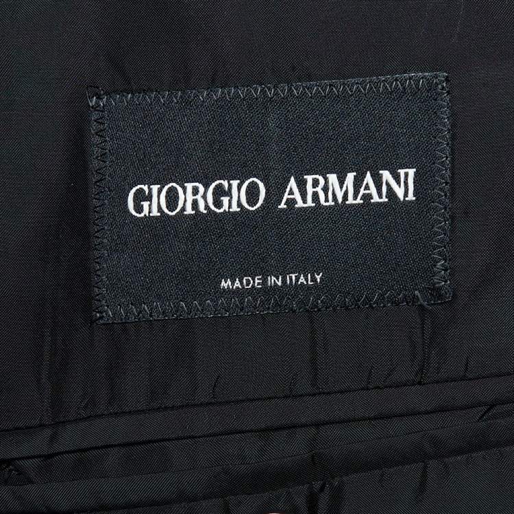 Pre Owned Giorgio Armani Black Striped Wool Super 160's Suit M