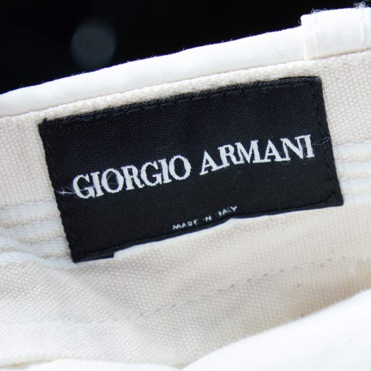 Pre Owned Giorgio Armani Off White Cotton Straight Leg Pants M