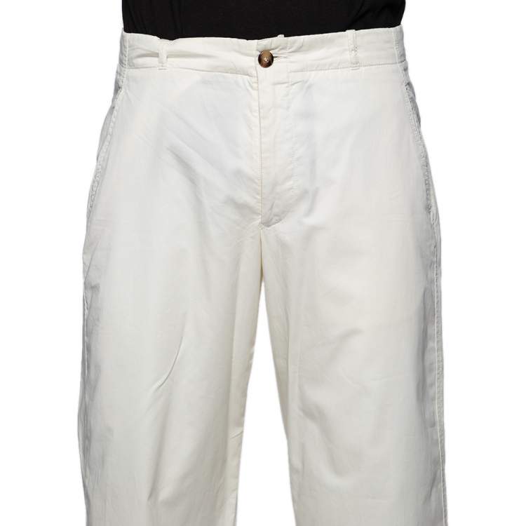 Pre Owned Giorgio Armani Off White Cotton Straight Leg Pants M