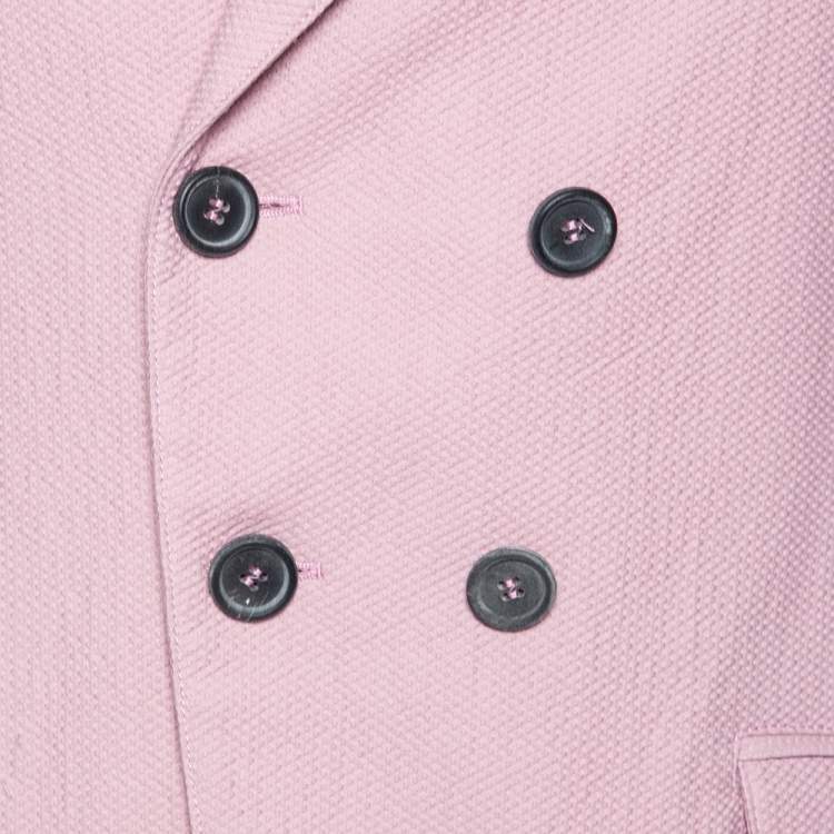 Pre Owned Giorgio Armani Pink Textured Cotton Double Breasted Blazer M