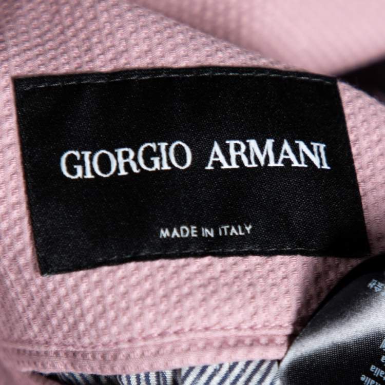 Pre Owned Giorgio Armani Pink Textured Cotton Double Breasted Blazer M