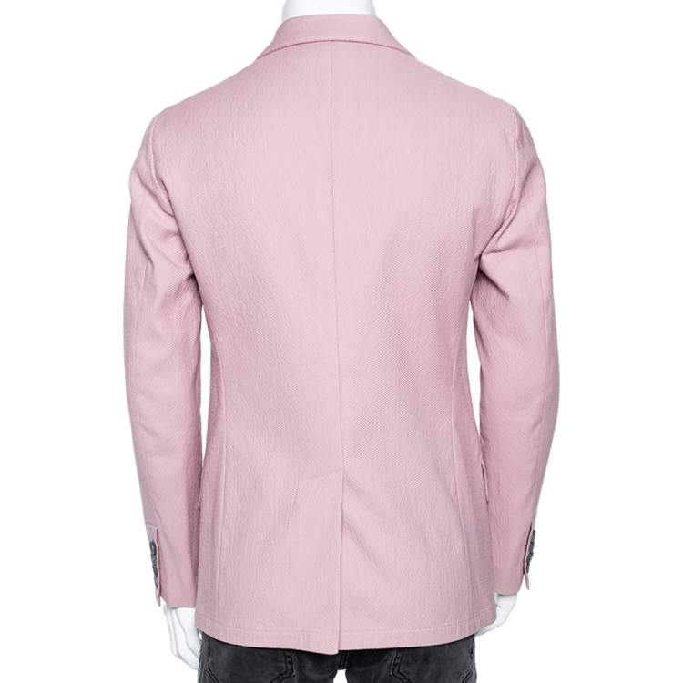 Pre Owned Giorgio Armani Pink Textured Cotton Double Breasted Blazer M
