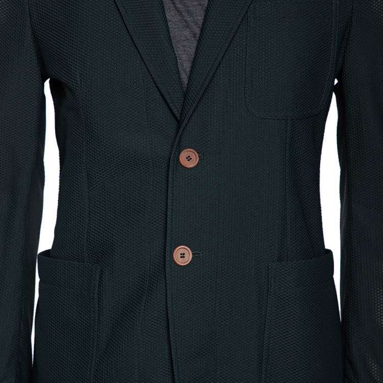 Pre Owned Giorgio Armani Green Textured Stretch Knit Single Breasted Blazer L