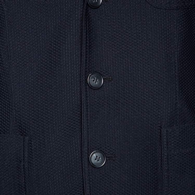 Pre Owned Giorgio Armani Black Textured Stretch Knit Single Breasted Blazer L