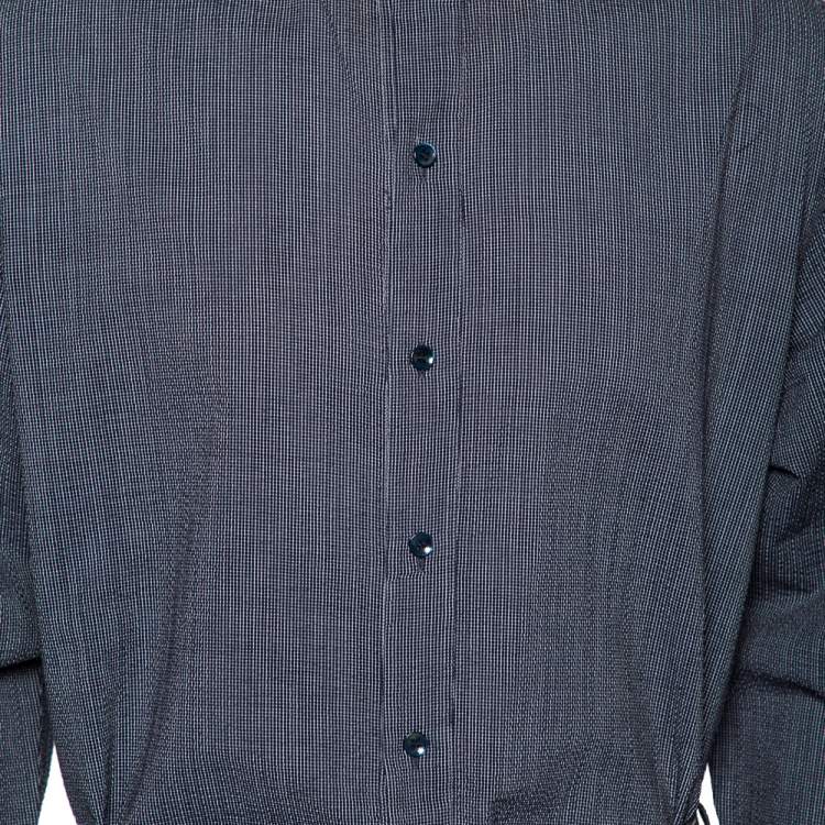 Pre Owned Giorgio Armani Navy Blue Striped Crinkled Cotton Button Front Shirt 3XL