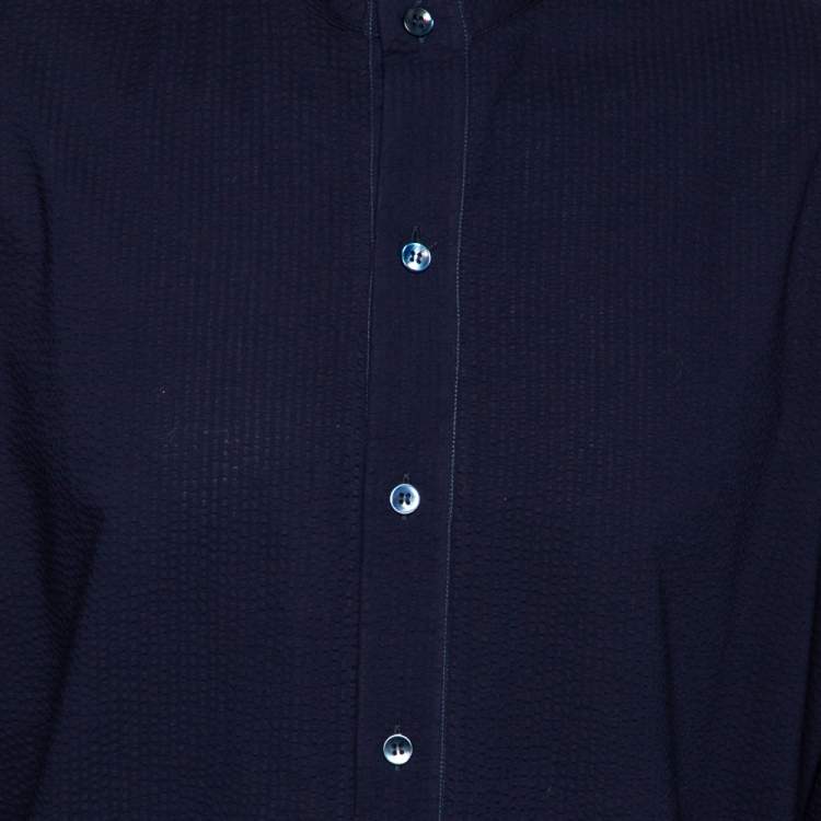 Pre Owned Giorgio Armani Navy Blue Crinkled Cotton Button Front Shirt 4XL
