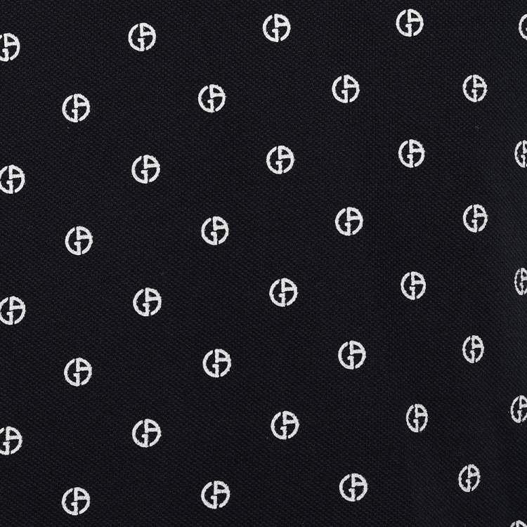 Pre Owned Giorgio Armani Navy Blue Allover Logo Printed Cotton Pique Polo T-Shirt XL