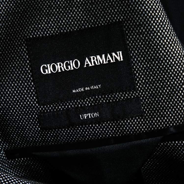 Pre Owned Giorgio Armani Grey Textured Cotton Single Breasted Upton Blazer XL