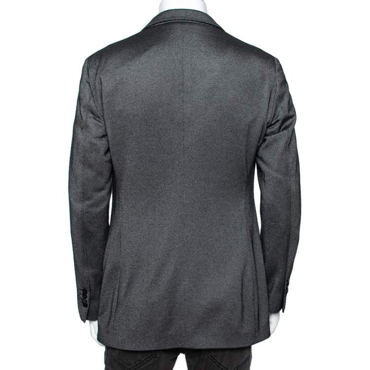 Pre Owned Giorgio Armani Grey Textured Cotton Single Breasted Upton Blazer XL