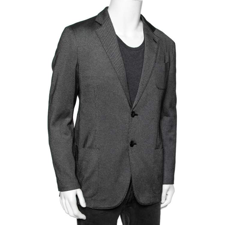 Giorgio Armani Grey Textured Cotton Single Breasted Upton Blazer