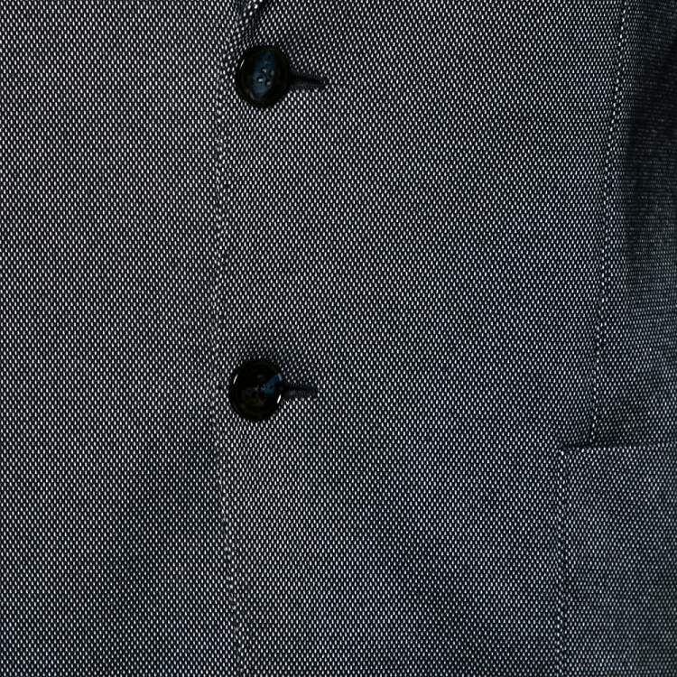 Pre Owned Giorgio Armani Grey Textured Cotton Single Breasted Upton Blazer XL