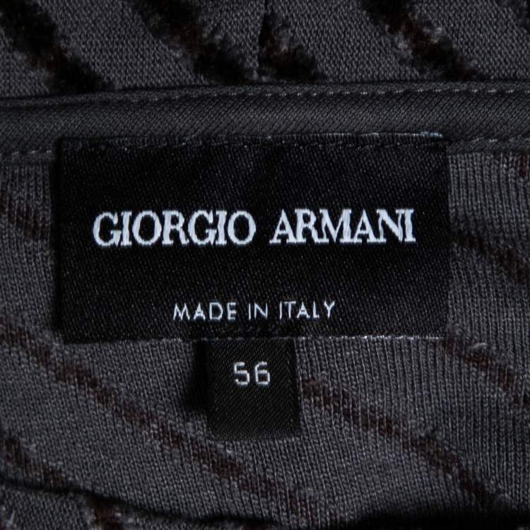 Pre Owned Giorgio Armani Grey Diagonal Stripe Textured Knit Short Sleeve T-Shirt 3XL