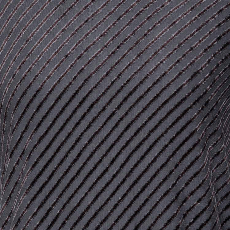Pre Owned Giorgio Armani Grey Diagonal Stripe Textured Knit Short Sleeve T-Shirt 3XL