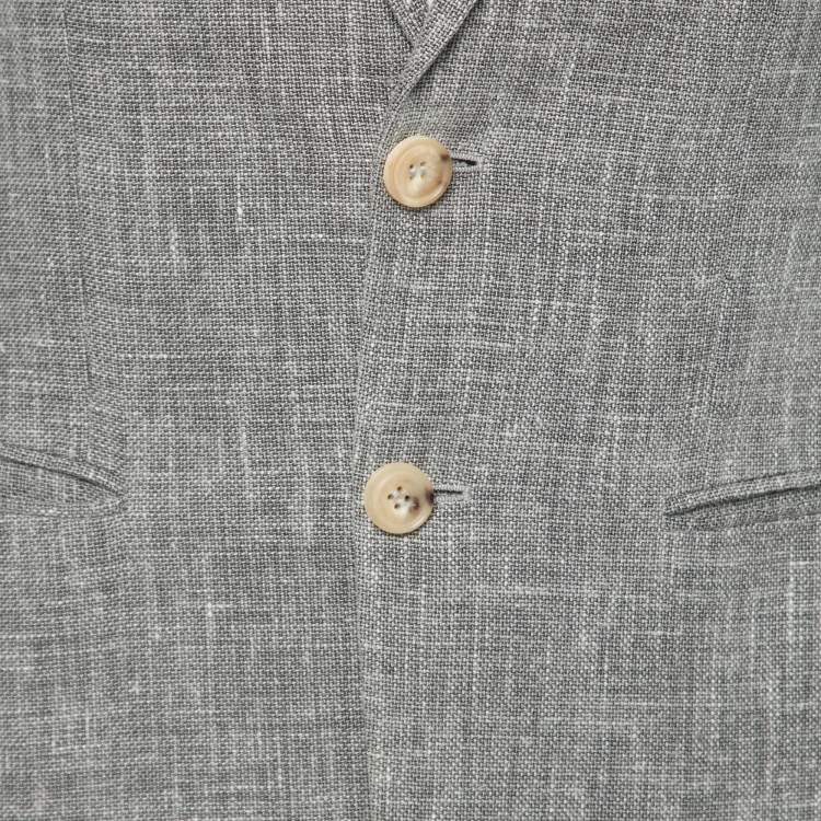Pre Owned Giorgio Armani Grey Linen & Silk Single Breasted Blazer M