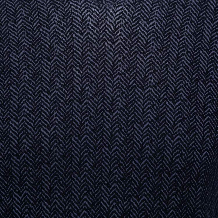 Pre Owned Giorgio Armani Navy Blue Patterned Devore Round Neck T-Shirt M