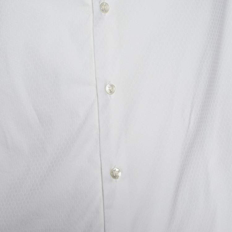 Pre Owned Giorgio Armani White Textured Cotton Button Front Shirt XL