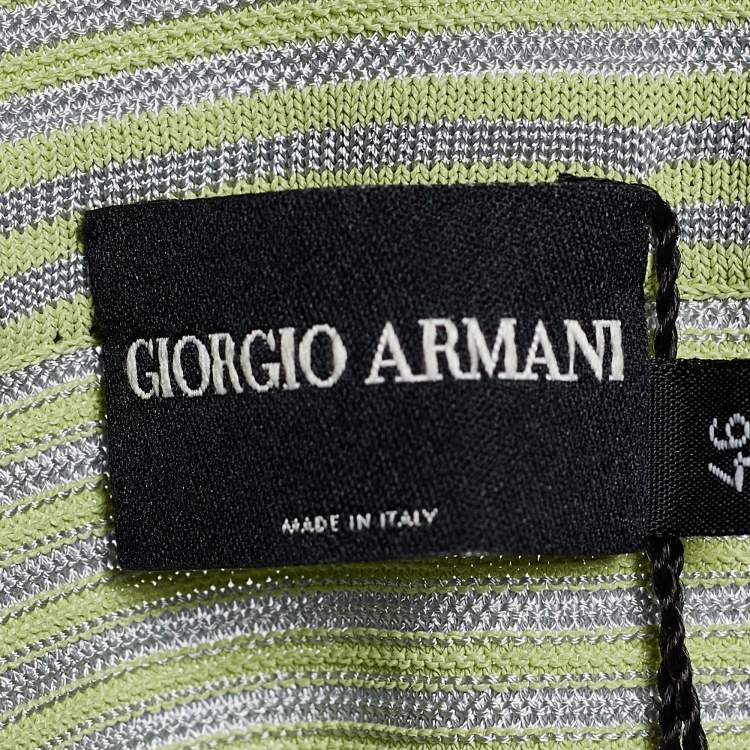 Pre Owned Giorgio Armani Green Striped Knit Long Sleeve Sweater S