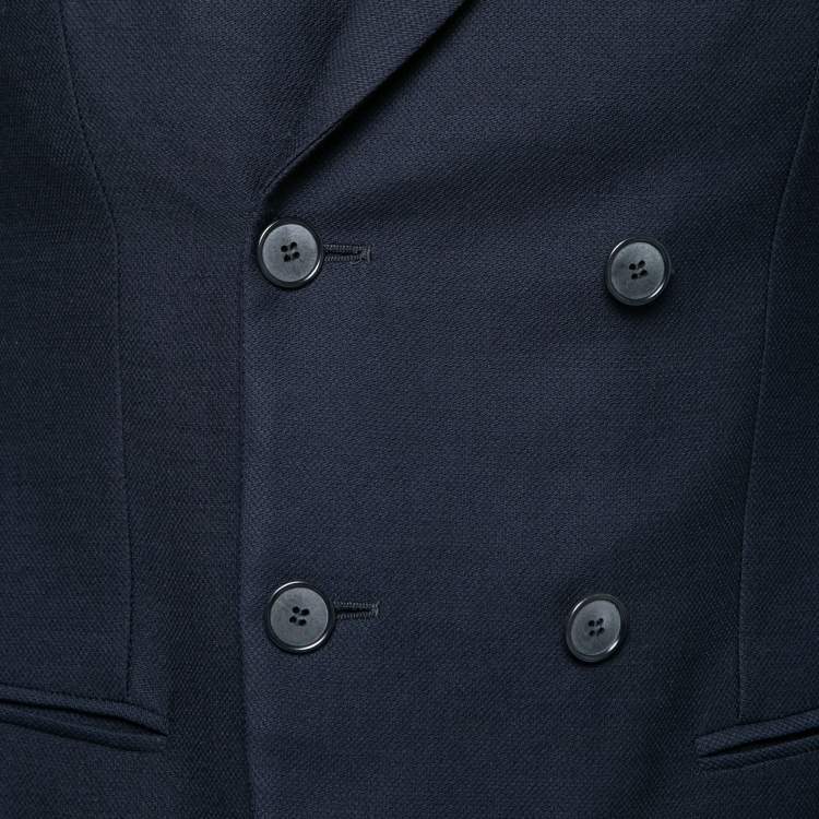 Pre Owned Giorgio Armani Navy Blue Textured Wool Ginza Blazer M