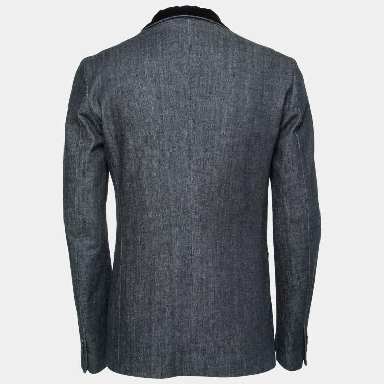 Pre Owned Giorgio Armani Dark Blue Denim Velvet-Lapel Tuxedo Jacket M   