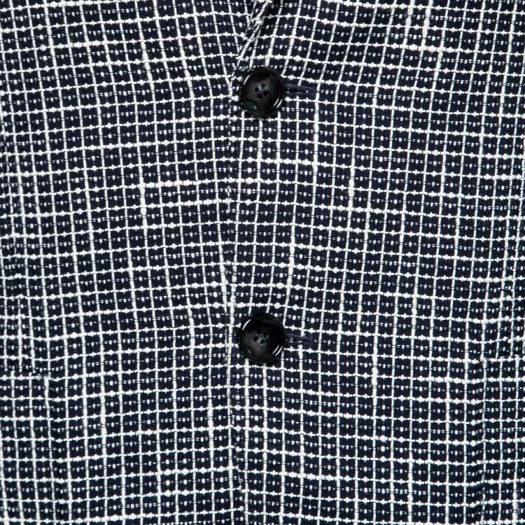 Pre Owned Giorgio Armani Navy Blue Textured Cotton Single-Breasted Upton Jacket M