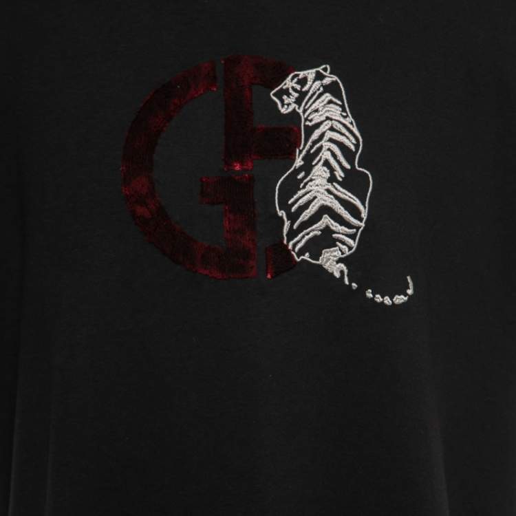 Pre Owned Giorgio Armani Black Cotton Knit Logo Detail Round Neck T-Shirt XL