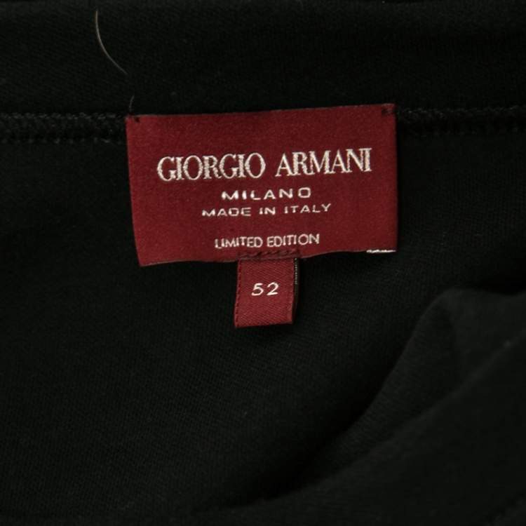 Pre Owned Giorgio Armani Black Cotton Knit Logo Detail Round Neck T-Shirt XL