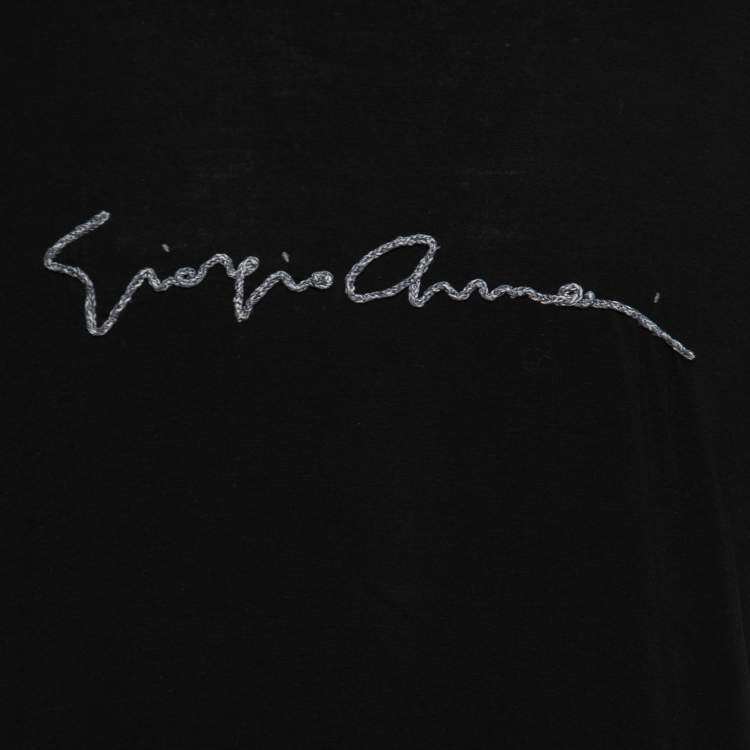 Pre Owned Giorgio Armani Black Knit Signature Logo Detail T-Shirt 4XL