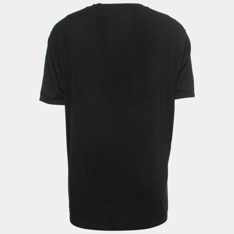 Pre Owned Giorgio Armani Black Knit Signature Logo Detail T-Shirt 4XL