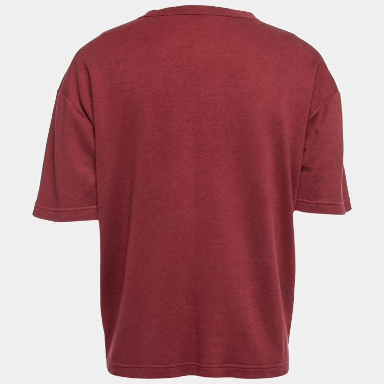 Pre Owned Giorgio Armani Burgundy Cotton Knit Logo Detail Round Neck T-Shirt XL