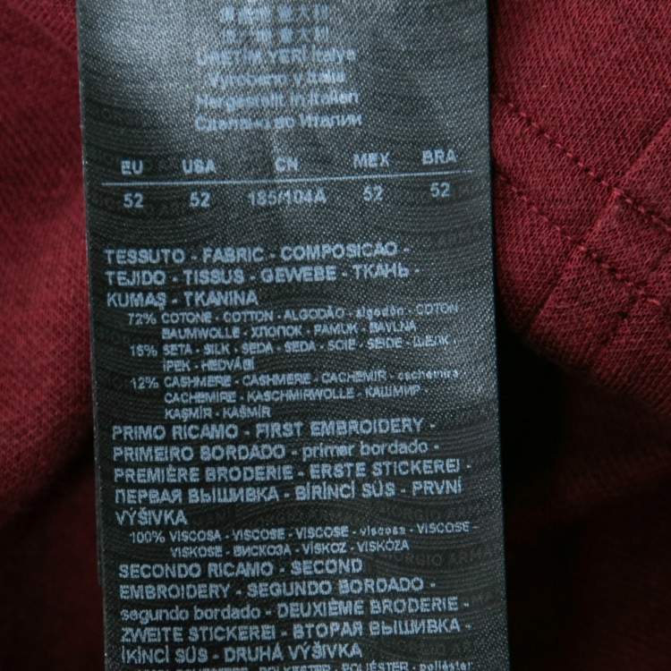 Pre Owned Giorgio Armani Burgundy Cotton Knit Logo Detail Round Neck T-Shirt XL