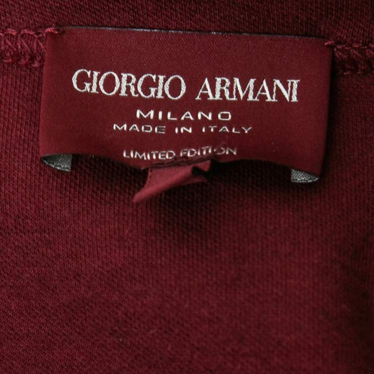 Pre Owned Giorgio Armani Burgundy Cotton Knit Logo Detail Round Neck T-Shirt XL