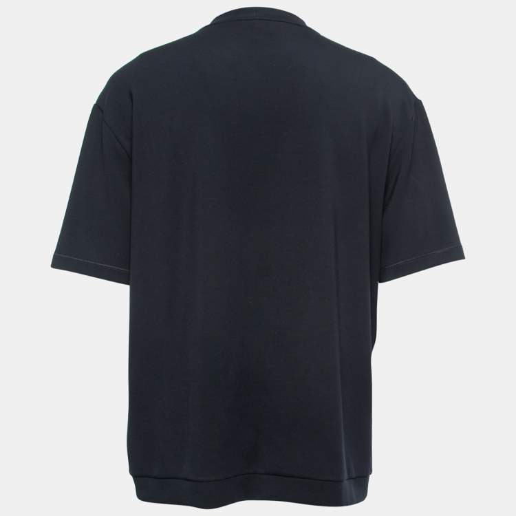 Pre Owned Giorgio Armani Navy Blue Flocked Logo Detail Modal Knit T-Shirt 3XL