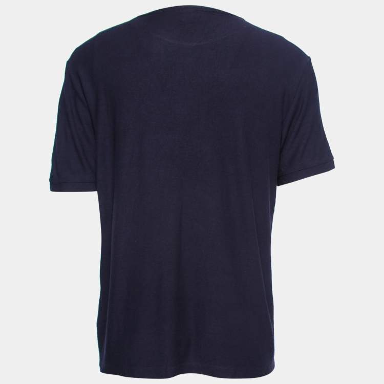 Pre Owned Giorgio Armani Navy Blue Flocked Logo Detail Knit T-Shirt 3XL