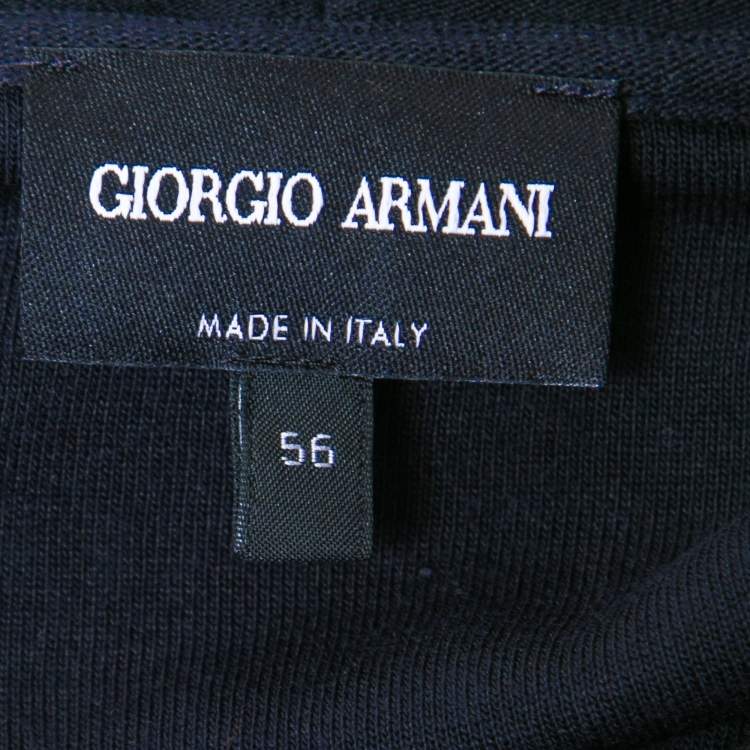 Pre Owned Giorgio Armani Navy Blue Flocked Logo Detail Knit T-Shirt 3XL