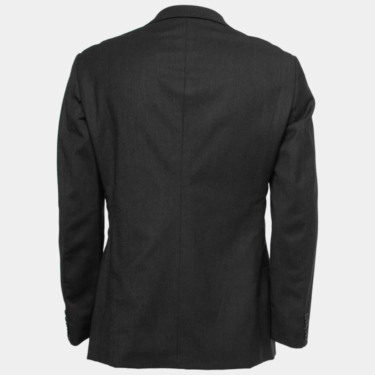 Pre Owned Armani Collezioni Charcoal Grey Wool Single Breasted Blazer L
