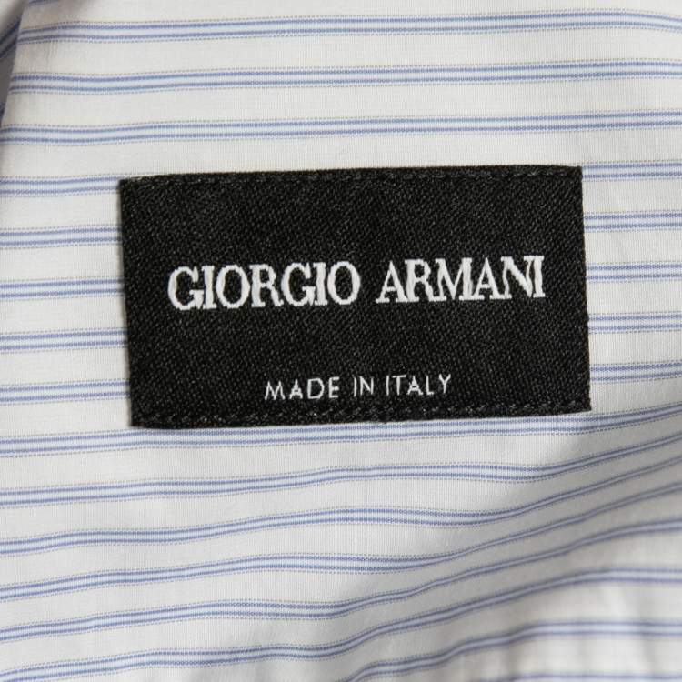 Pre Owned Giorgio Armani Blue Striped Cotton Button Front Shirt L