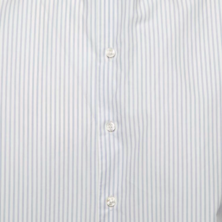 Pre Owned Giorgio Armani Blue Striped Cotton Button Front Shirt L