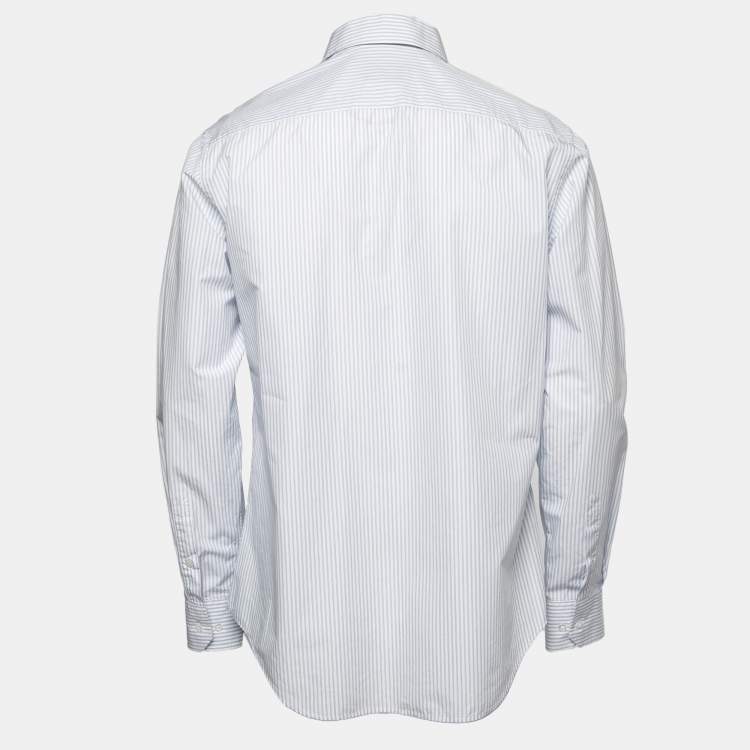 Pre Owned Giorgio Armani Blue Striped Cotton Button Front Shirt L