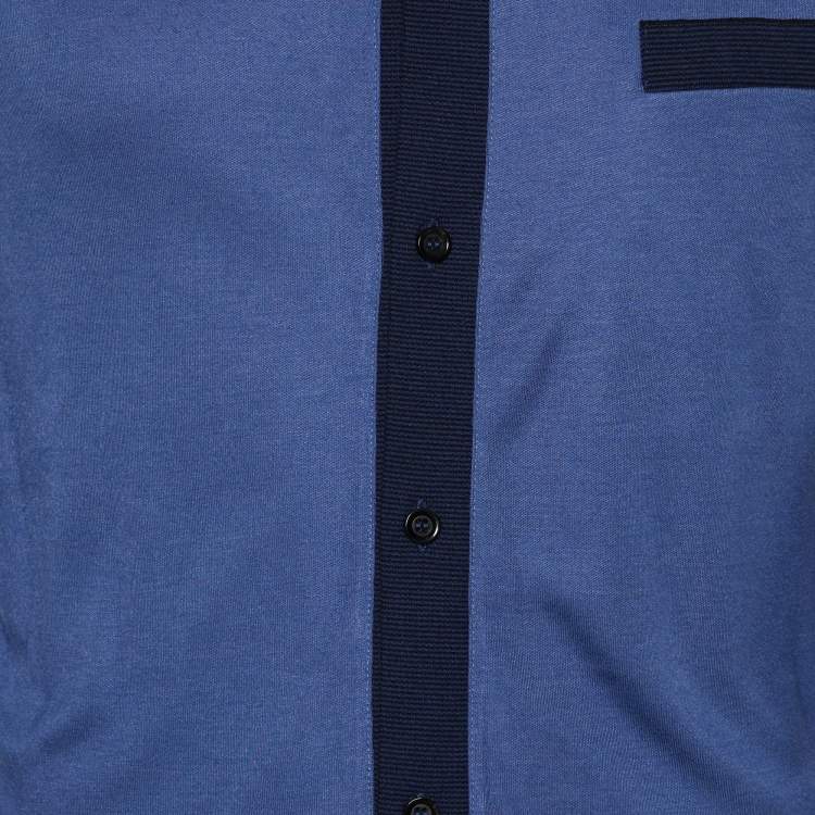 Pre Owned Giorgio Armani Blue Cotton Jersey Full Sleeve Polo T-shirt M