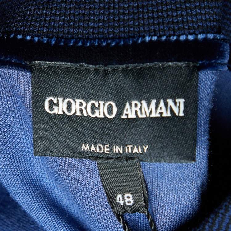 Pre Owned Giorgio Armani Blue Cotton Jersey Full Sleeve Polo T-shirt M