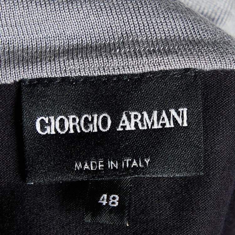 Pre Owned Giorgio Armani Black Cotton Knit Contrast Collar Detail T-Shirt M