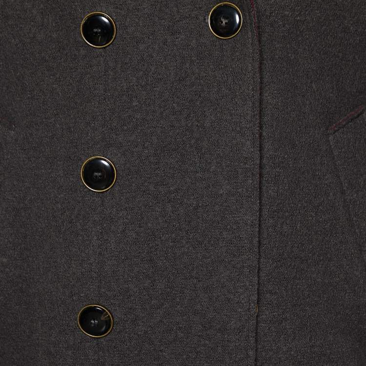 Pre Owned Giorgio Armani Dark Grey Virgin Wool Double Breasted Blazer S