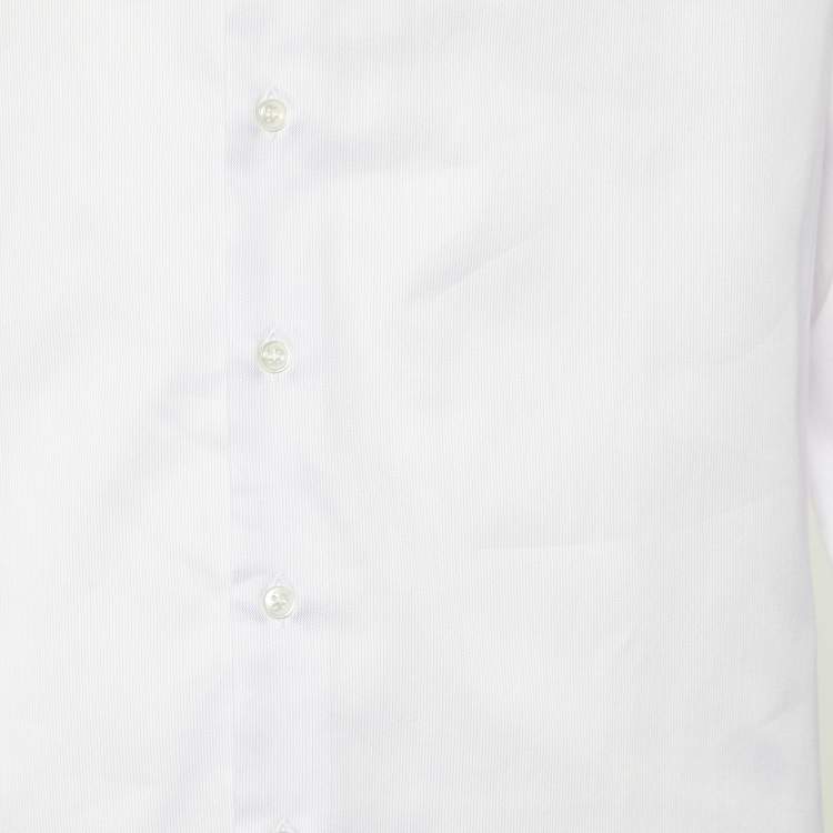 Pre Owned Giorgio Armani Purple & White Striped Cotton Shirt M