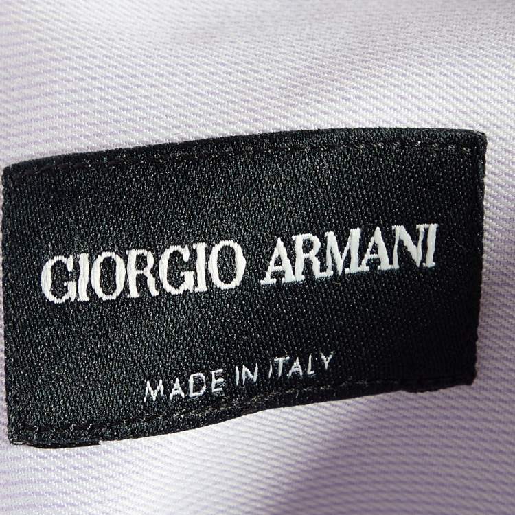 Pre Owned Giorgio Armani Purple & White Striped Cotton Shirt M
