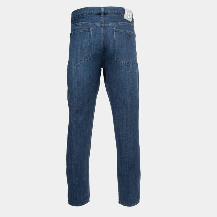 Pre Owned Giorgio Armani Blue Washed Denim Straight Fit Jeans XL Waist 38"
